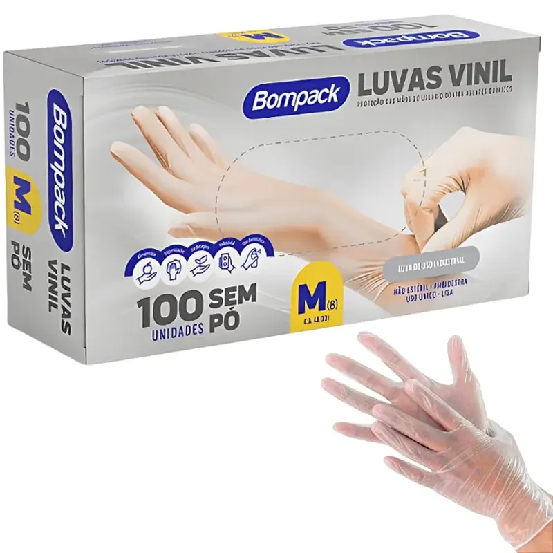 Luva plástica transparente tamanho M pacote com 100