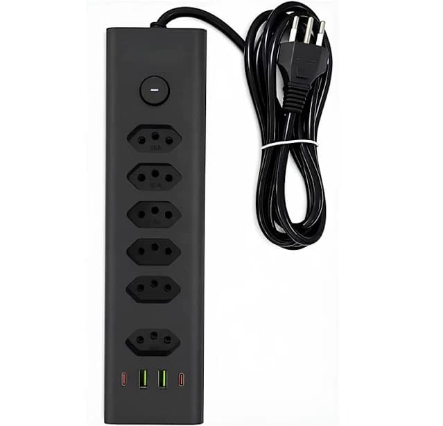 Filtro de Linha Extensao 3 USB 6 Tomadas 2 USB-C