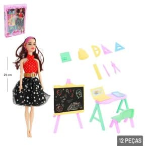 Boneca de plástico com acessórios escolar sortidos