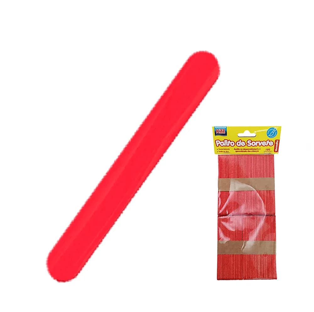 Palito de sorvete ponta redonda vermelho