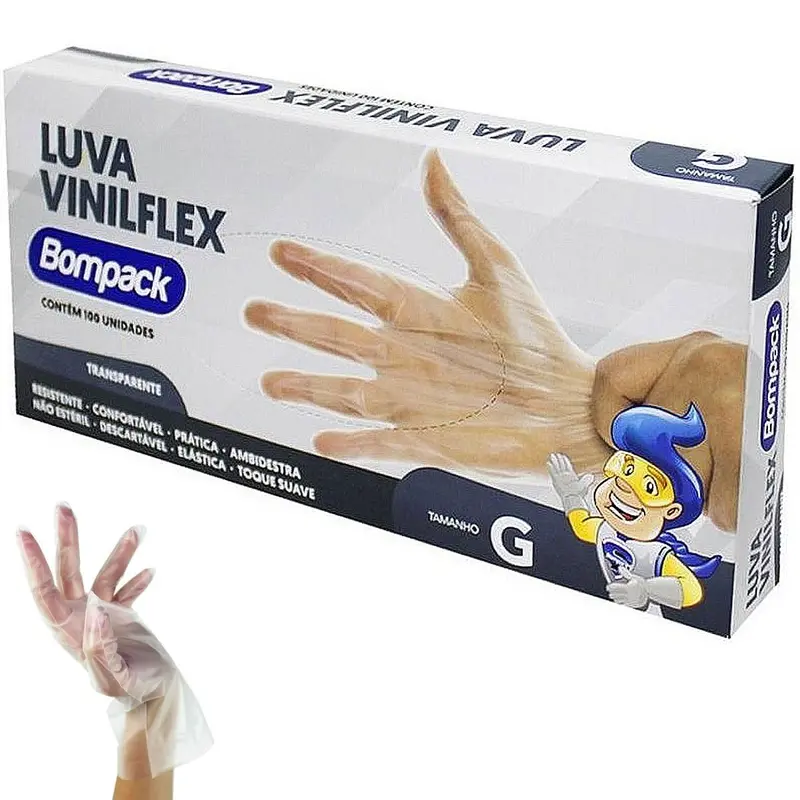Luva plástica transparente tamanho G Bompack TPE com 100