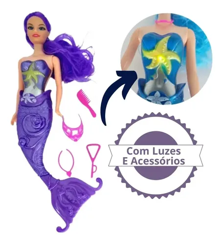 Boneca Sereia com Acessorios e Luz Encantada