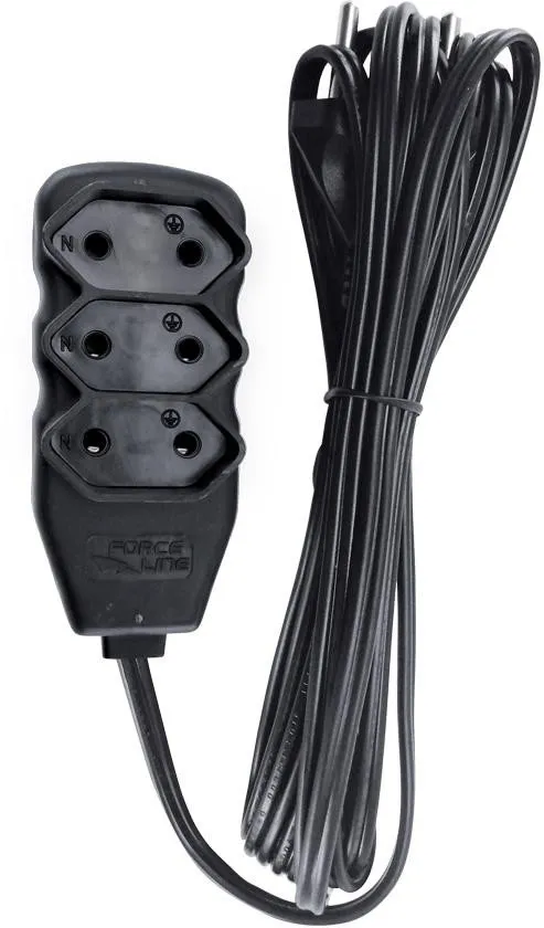 Extensão bipolar 3 m 3 tomadas preto