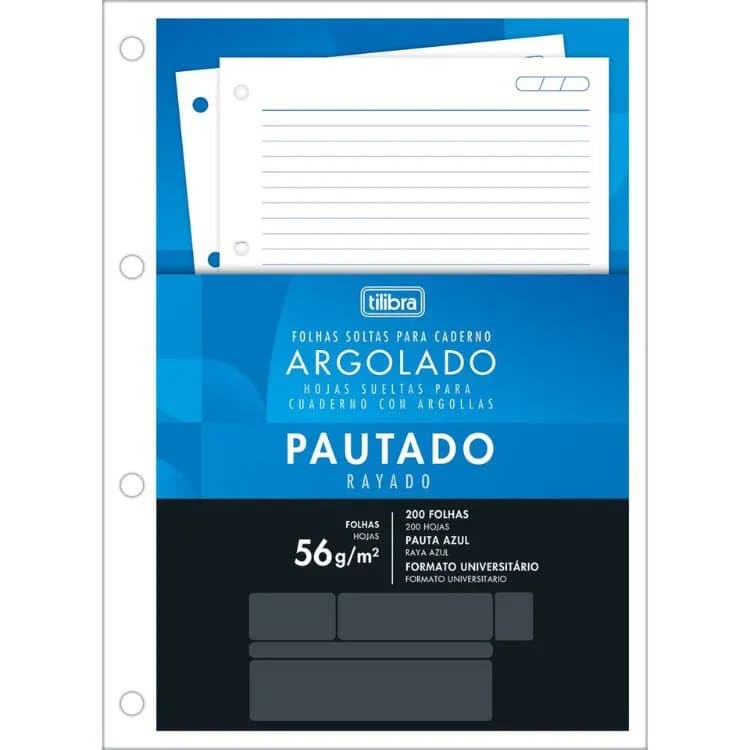 Papel Argolado Pautado Fichario 200X275MM C/96