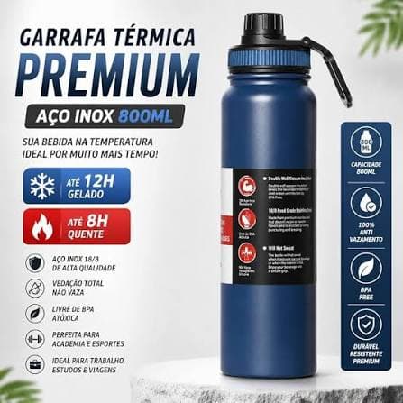 Garrafa térmica de água inox com alça e bico academia 800 ml