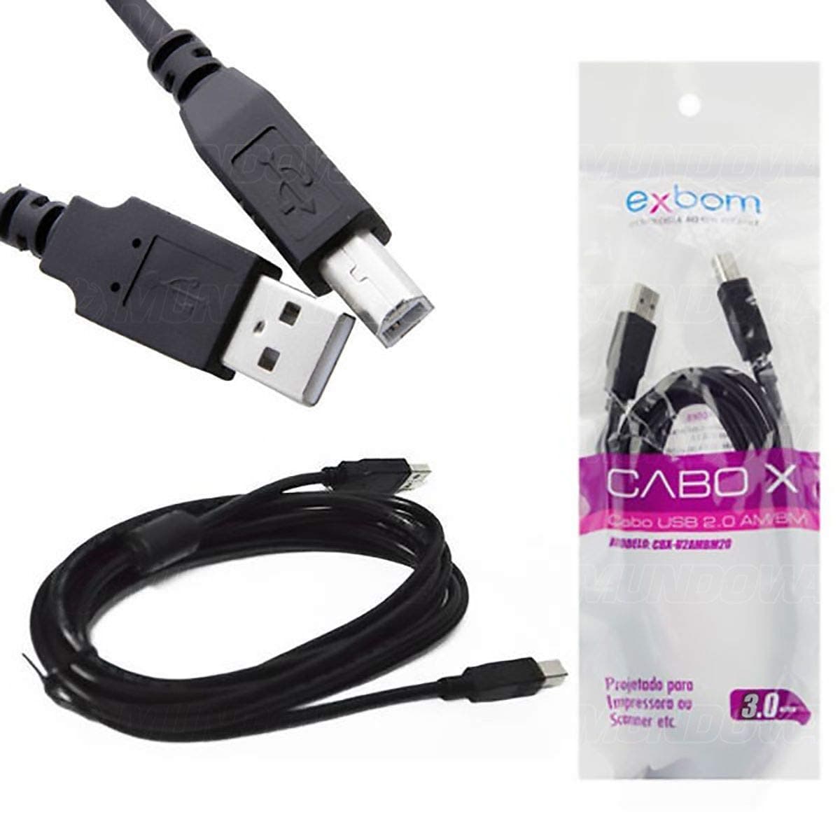 Cabo de Impressora com 3 Metros Usb 2.0 AM+BM Exbom - 03935