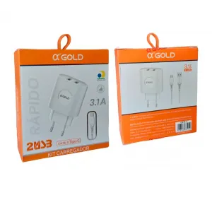 Carregador 2 USB 3.1A + Cabo Tipo-C α’Gold CA19-7