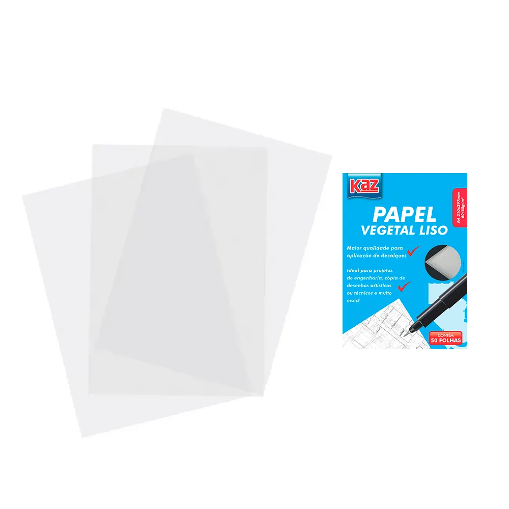 Papel vegetal liso escolar A4 50 folhas 60/65 g/m² (unidade)