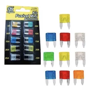 Kit mini fusível automotivo com 10 peças