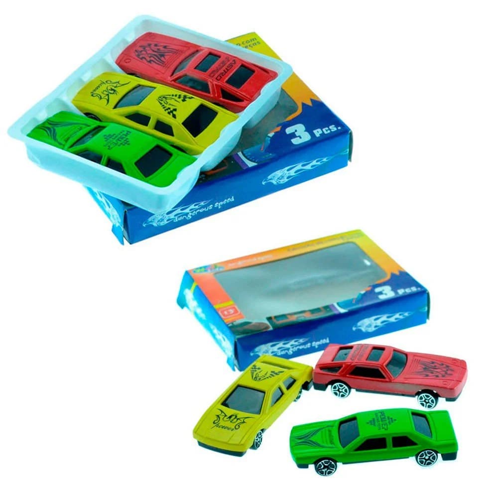 Carrinho Roda Livre 3 Peças Corrida Color
