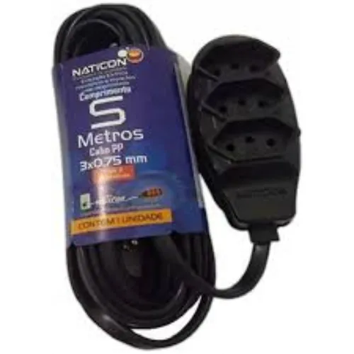 Extensao Eletrica Naticon 3 Tomadas 5M Preta