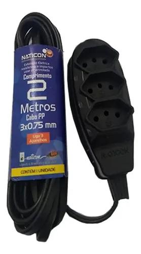 Extensao Eletrica Naticon 3 Tomadas 2M Preta