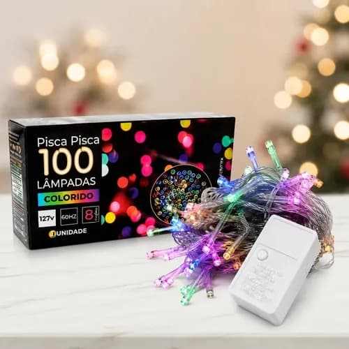 Pisca pisca 100 lâmpadas colorido 127V 8 funções