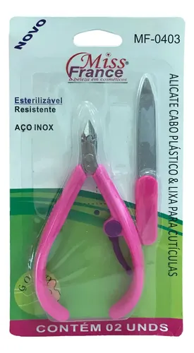 Alicate com cabo plástico e lixa para cutículas
