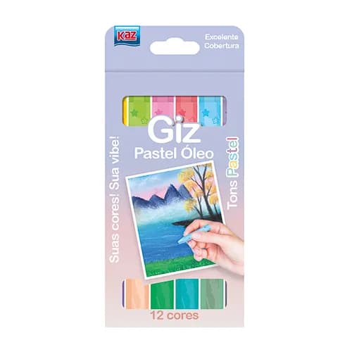 Giz Pastel Oleo 12 Cores Tons Pastel Kaz