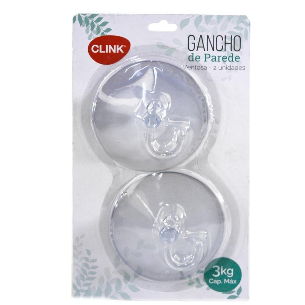 Gancho de plástico 2 peças 8 cm ventosa transparente