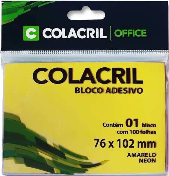 Bloco de notas amarelo neon 76 x 102 mm com 100
