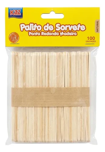 Palito de sorvete ponta redonda natural