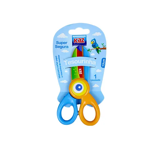 Tesoura escolar 13 cm para massinha azul