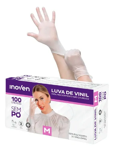 Luva de vinil tamanho G sem pó pacote com 100