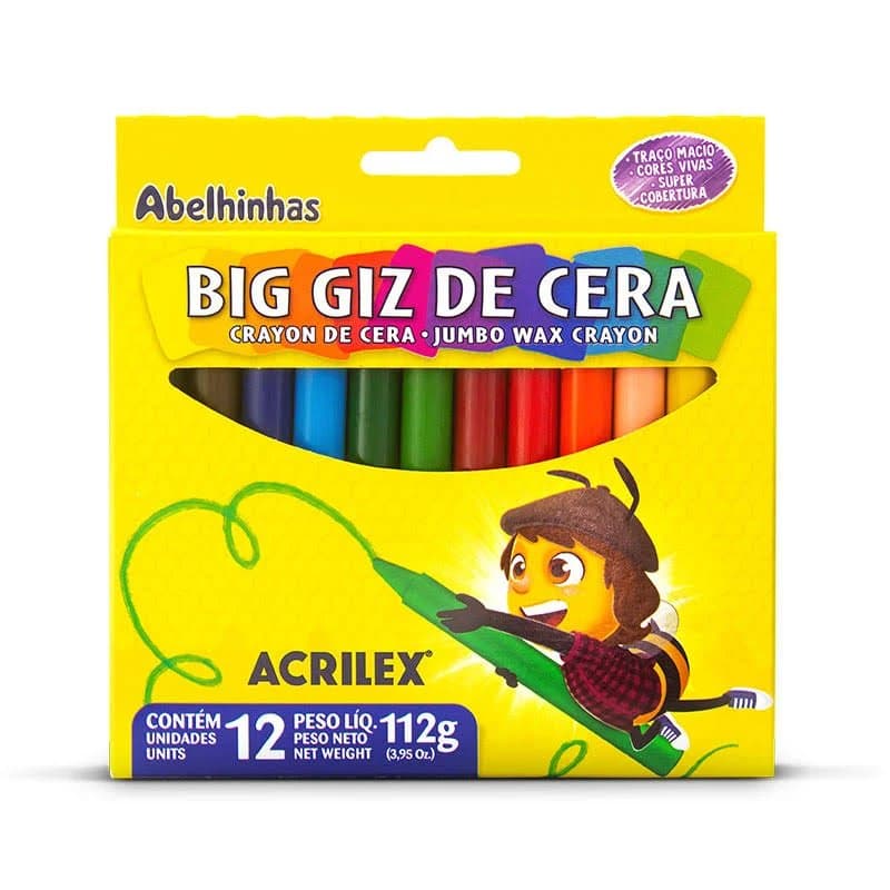 Big giz de cera triangular Acrilex com 12 cores