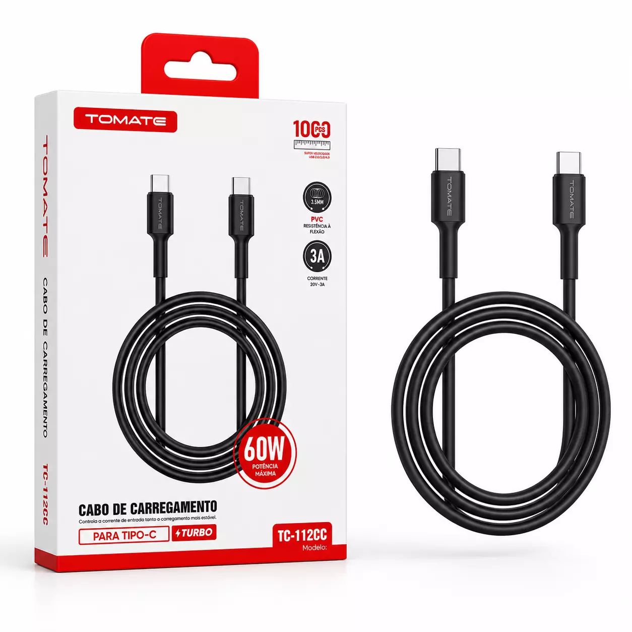 Cabo USB/Type-C 1 m TC-112AC Tomate