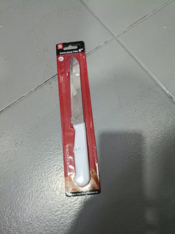 Faca para Pao Inox Plastico 6" Branco