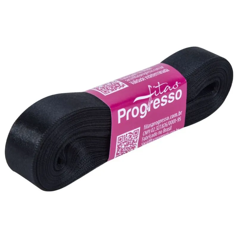 Fita cetim 15 mm preta com 10 metros