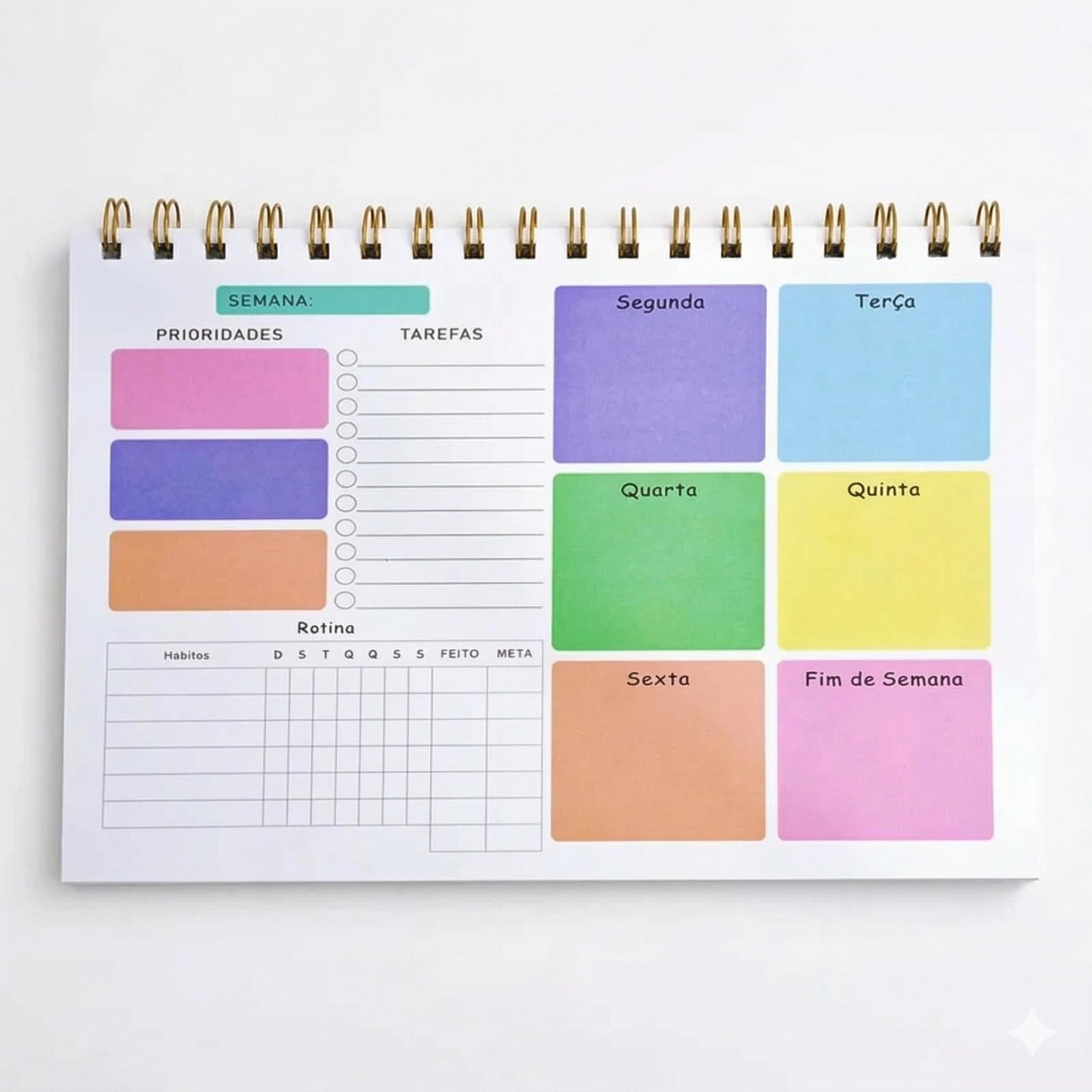 Planner semanal colorido 50 folhas