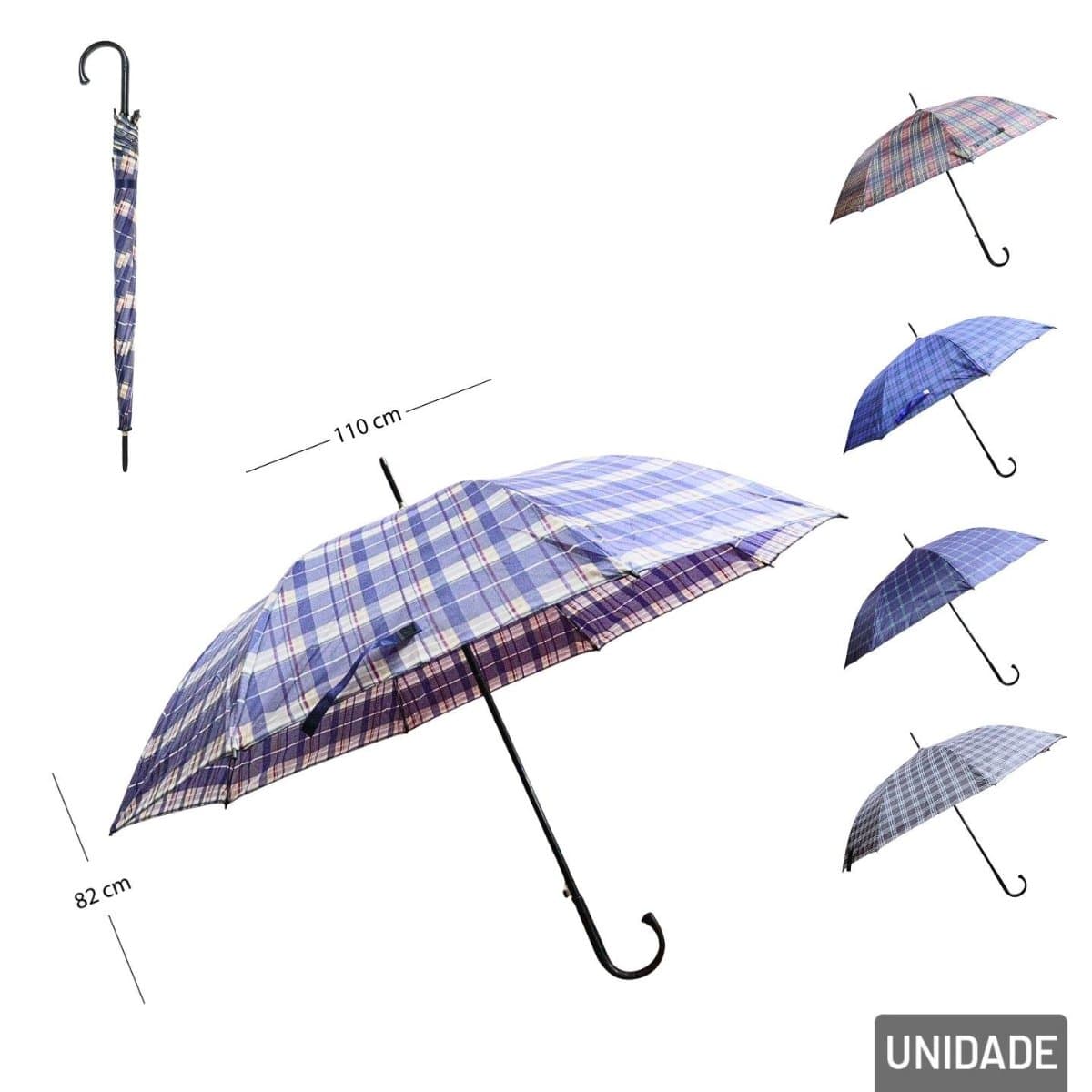 Guarda-chuva automático 110cm 8v curvo xadrez