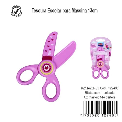 Tesoura escolar 13 cm para massinha rosa