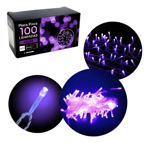 Pisca pisca 100 lâmpadas lilás 127V 8 funções