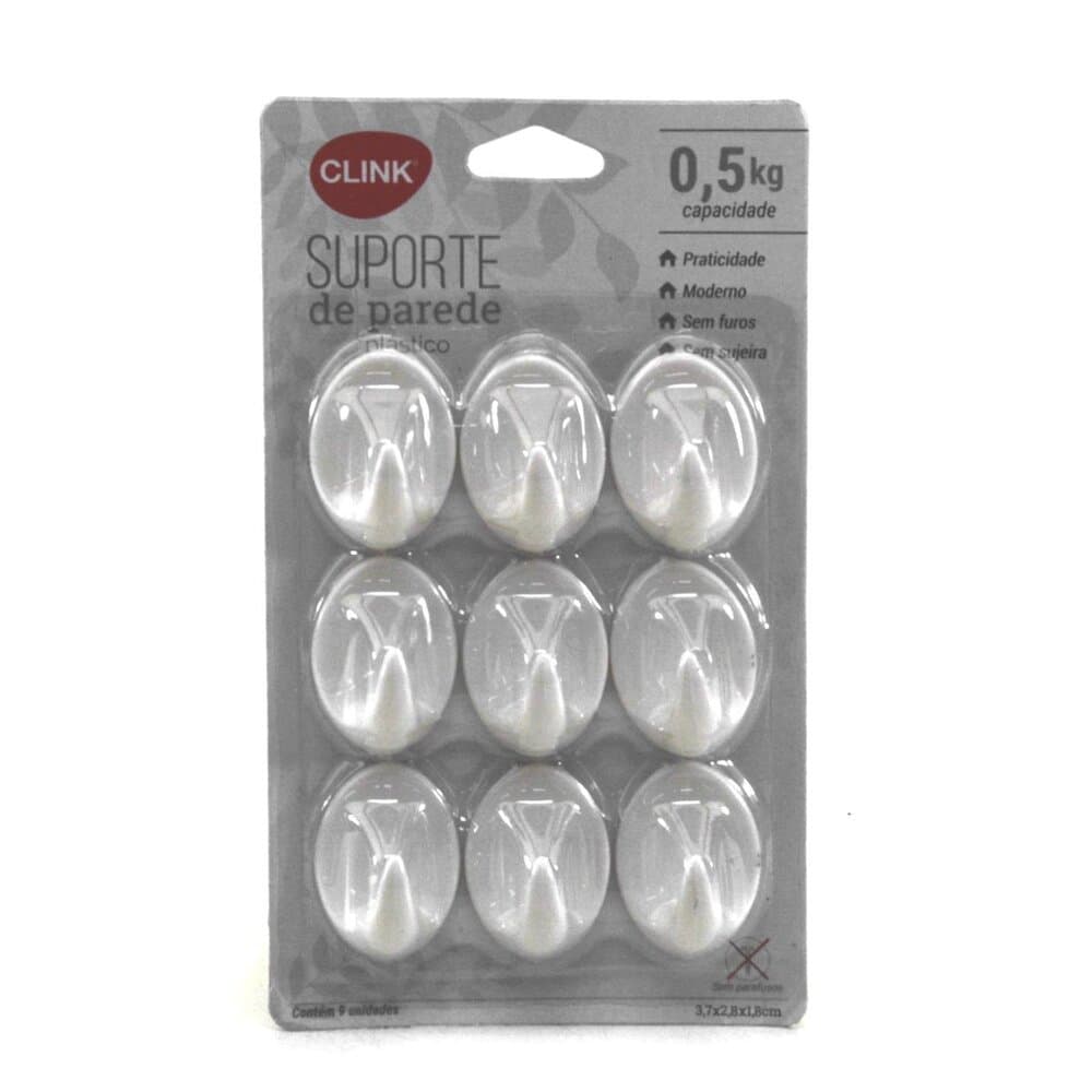 Gancho de plástico 9 peças 3,5 cm adesivo oval branco