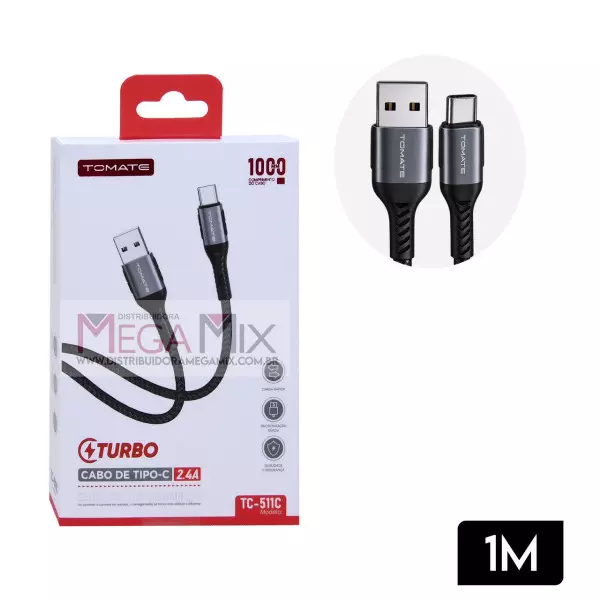 Cabo de dados USB/Type-C 1 m Tomate