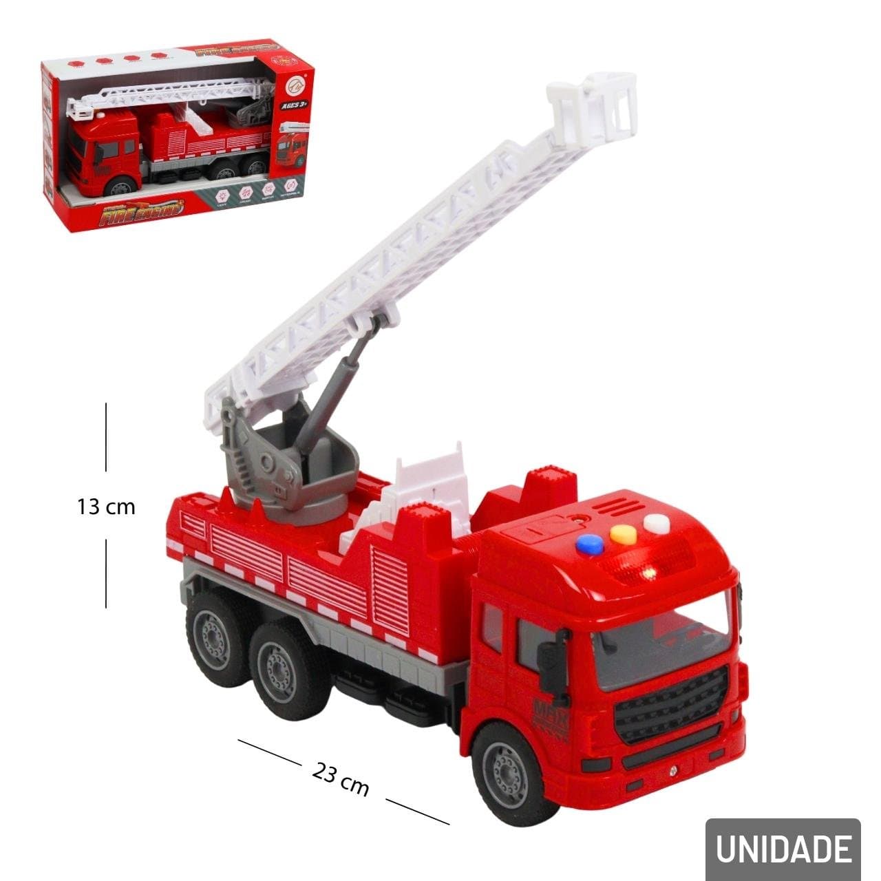 Carrinho fricção bombeiro com luz e som