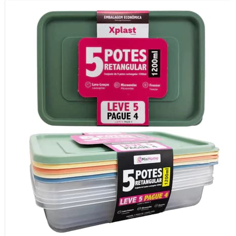 Conjunto Leve 5 Pague 4 Pote Retangular 1200ML