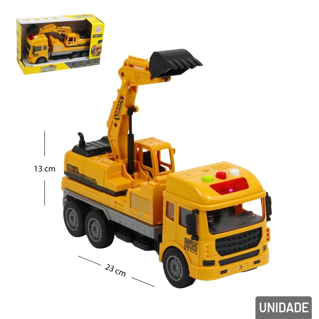 Carrinho fricção construção com luz e som