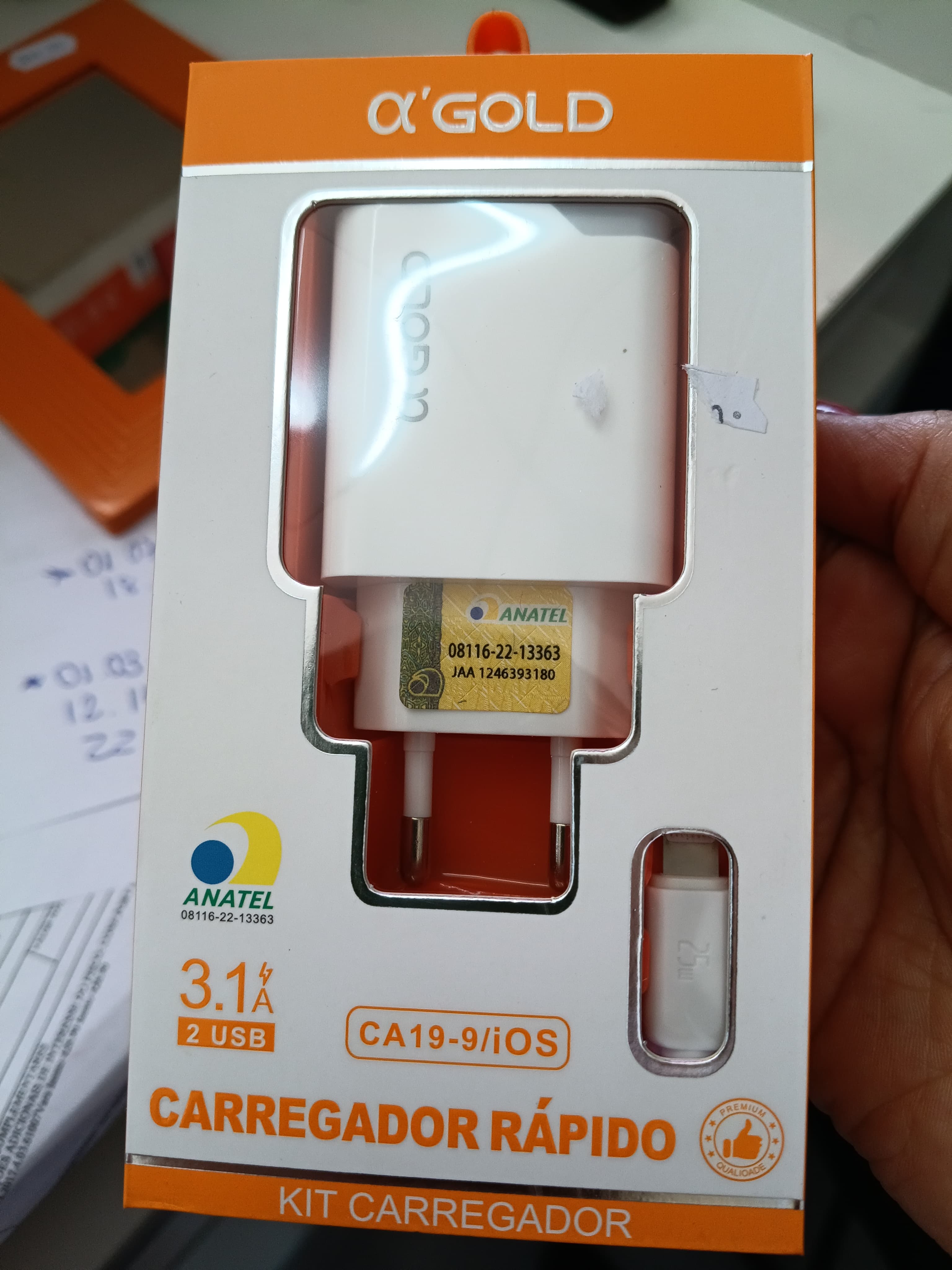 Carregador 2USB 3.1A + Cabo Lightingt α’Gold CA19-9