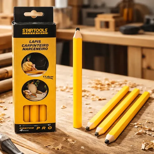Lapis para Carpinteiro 4 Peças 17,6cm Oval Amarelo