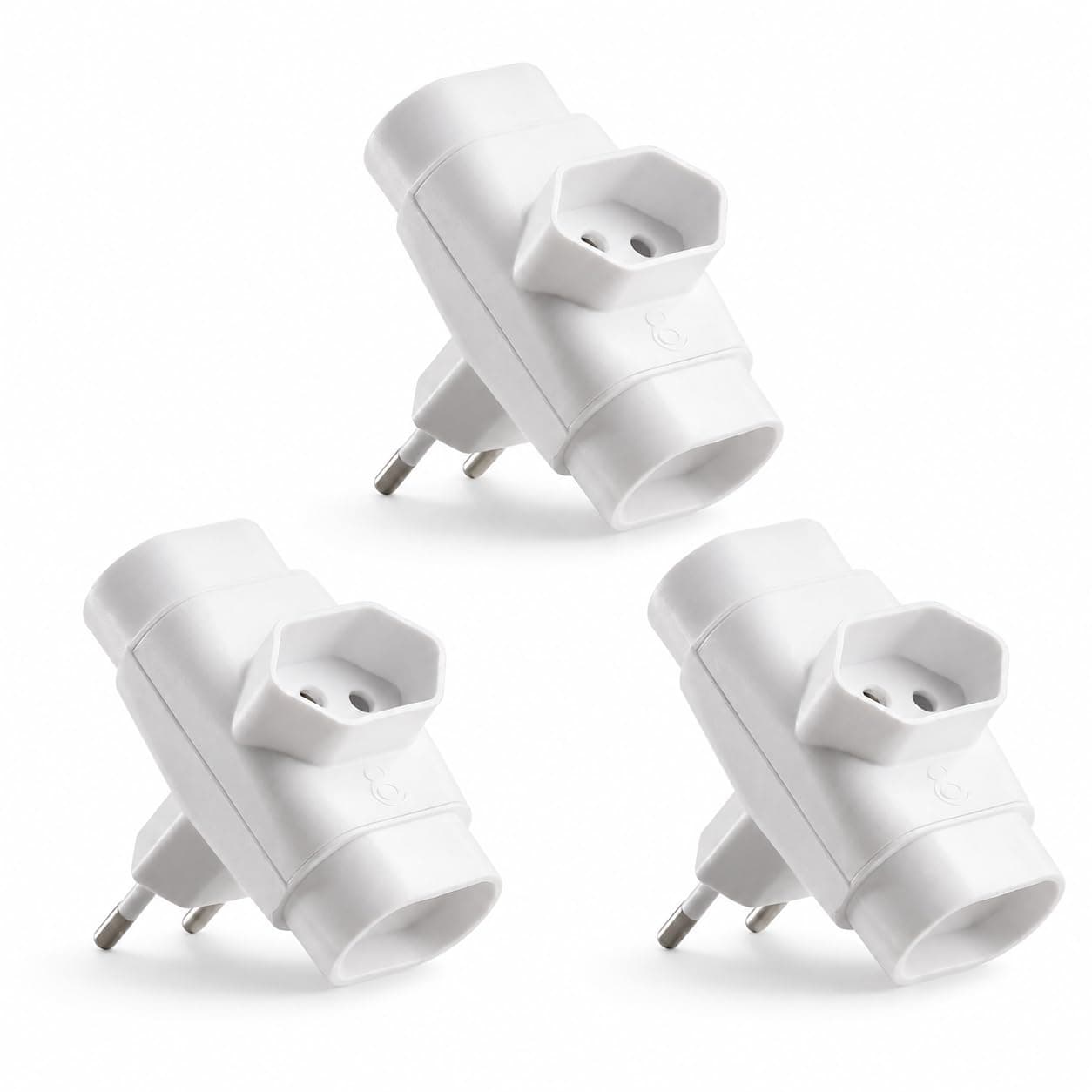 Adaptador em T de 3 tomadas com aterramento