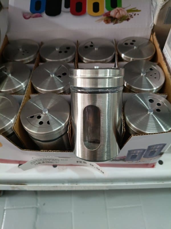 Porta Tempero 8cm de Vidro e Inox